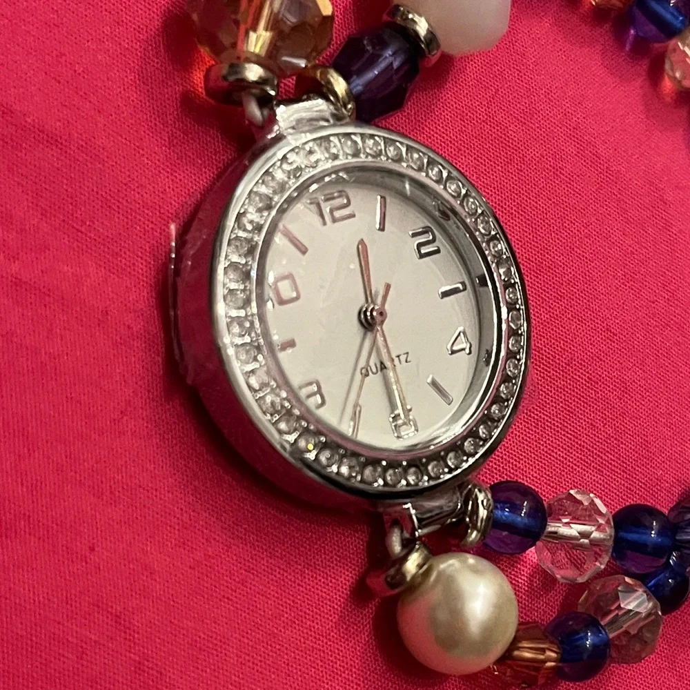 Women's Beaded Watch - Blue and Silver with Rhinestones - NWT